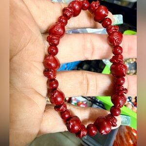 Cinnabar Carved Bracelet – 11x13mm Beads | Deep Red Statement Piece